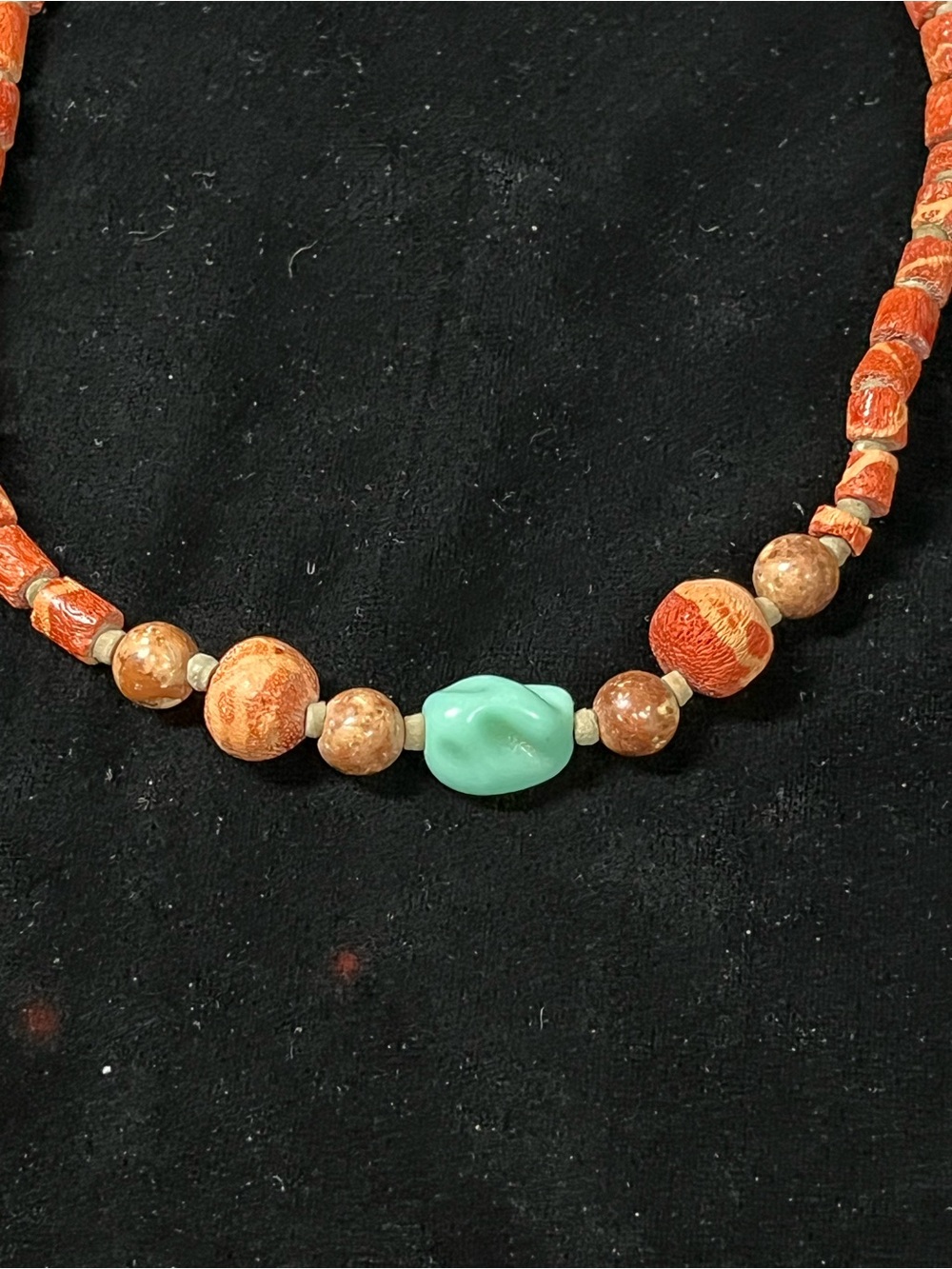 Vintage Natural Coral & Jasper 15" African Trade Bead Necklace 1785 - Picture 2 of 6